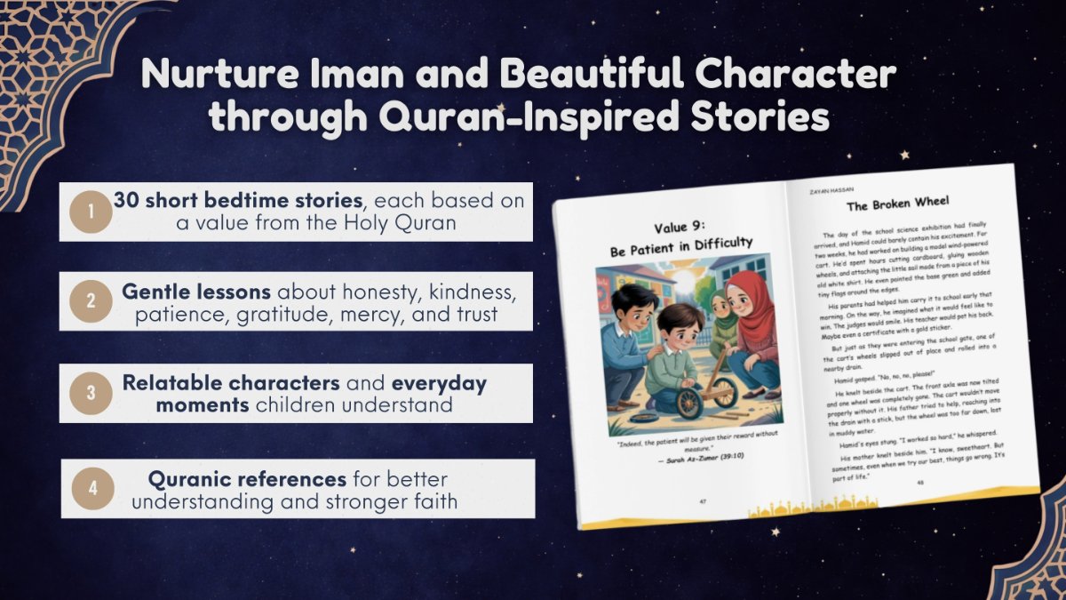 Inside pages of 30 Islamic Stories for Kids - sample spread