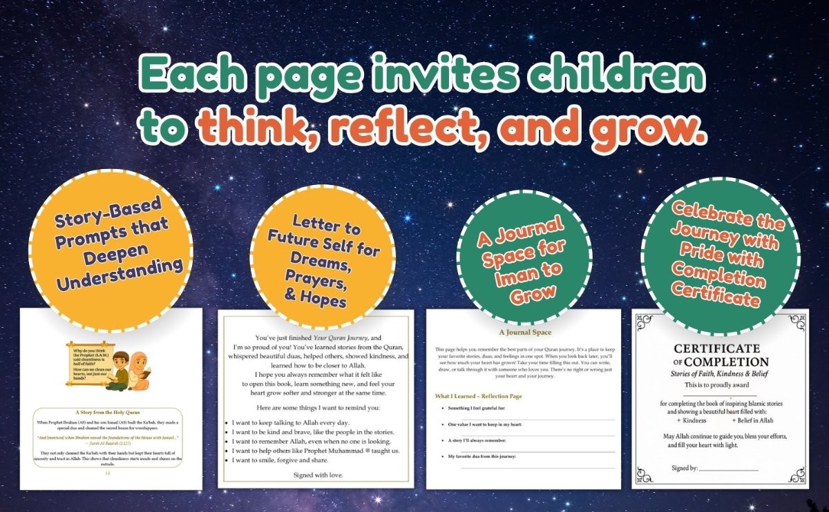 Inside pages of 30 Islamic Bedtime Stories for Kids - sample spread