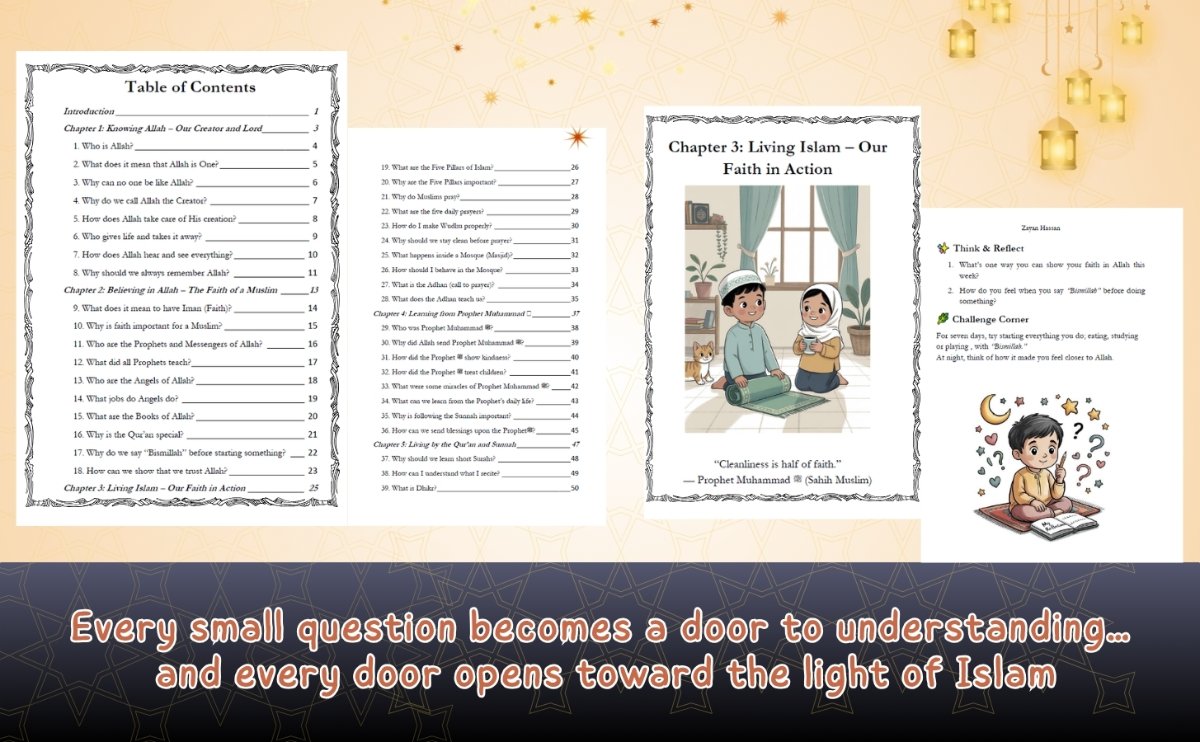 Inside pages of Little Muslims, Big Questions - sample spread