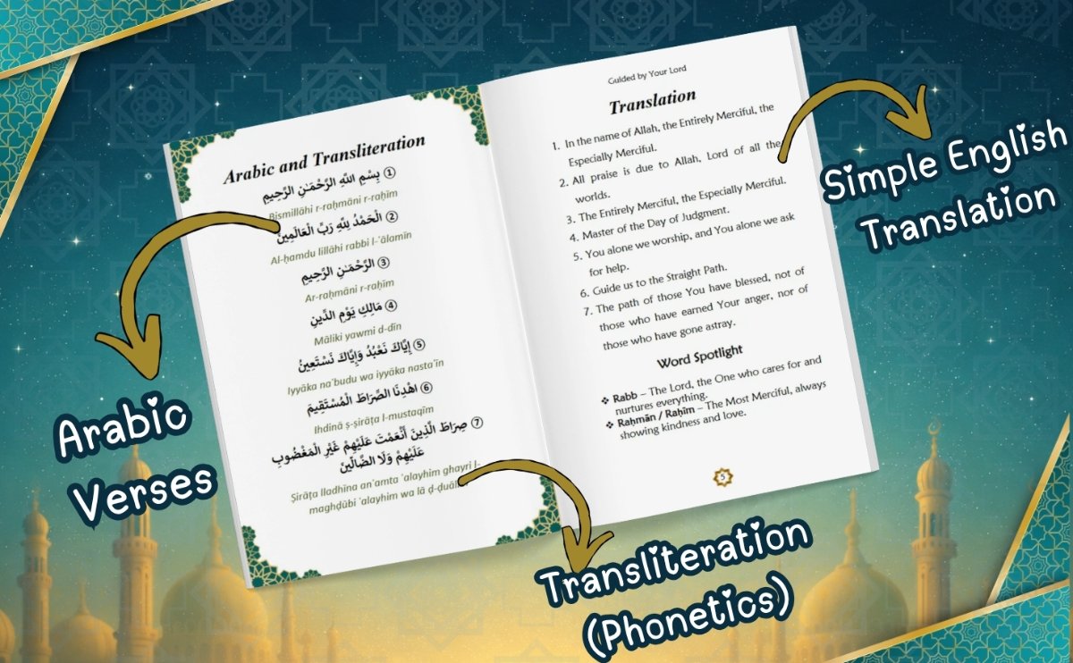 Inside pages of Short Surahs for Little Muslims - sample spread